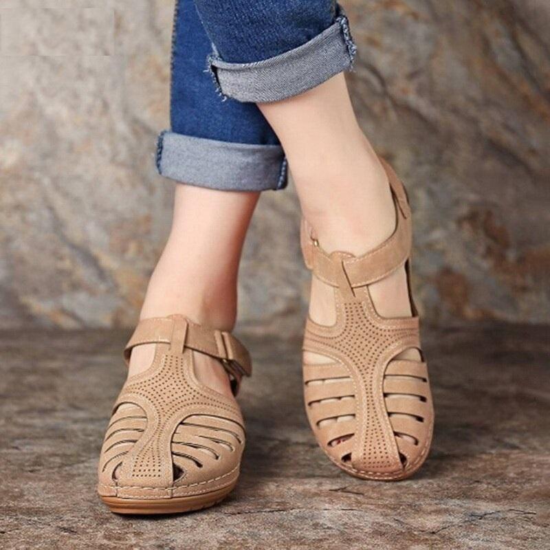 Damen Geschlossene Leder Keilsandalen