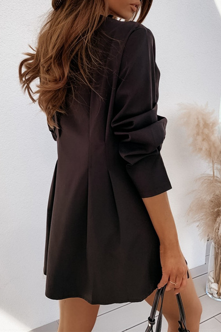 Mini-Hemdkleid mit V-Ausschnitt und Knöpfen für Damen – Langarmkleid
