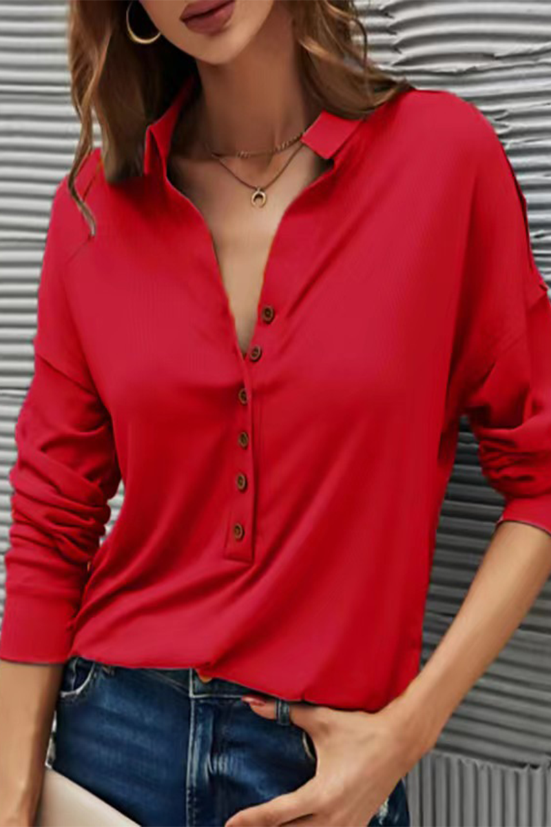 Damen Lässiges T-Shirt Mit Knopfleiste – Umgeschlagener Kragen