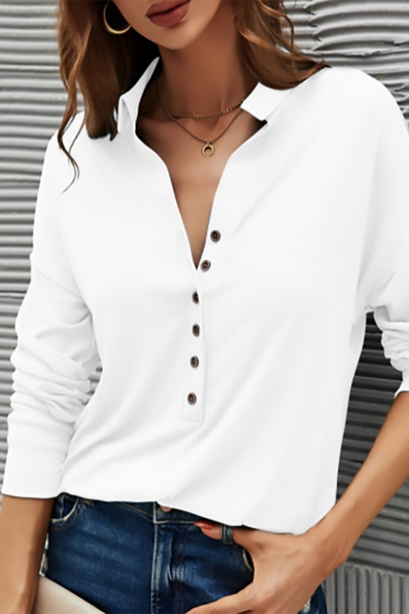 Damen Lässiges T-Shirt Mit Knopfleiste – Umgeschlagener Kragen