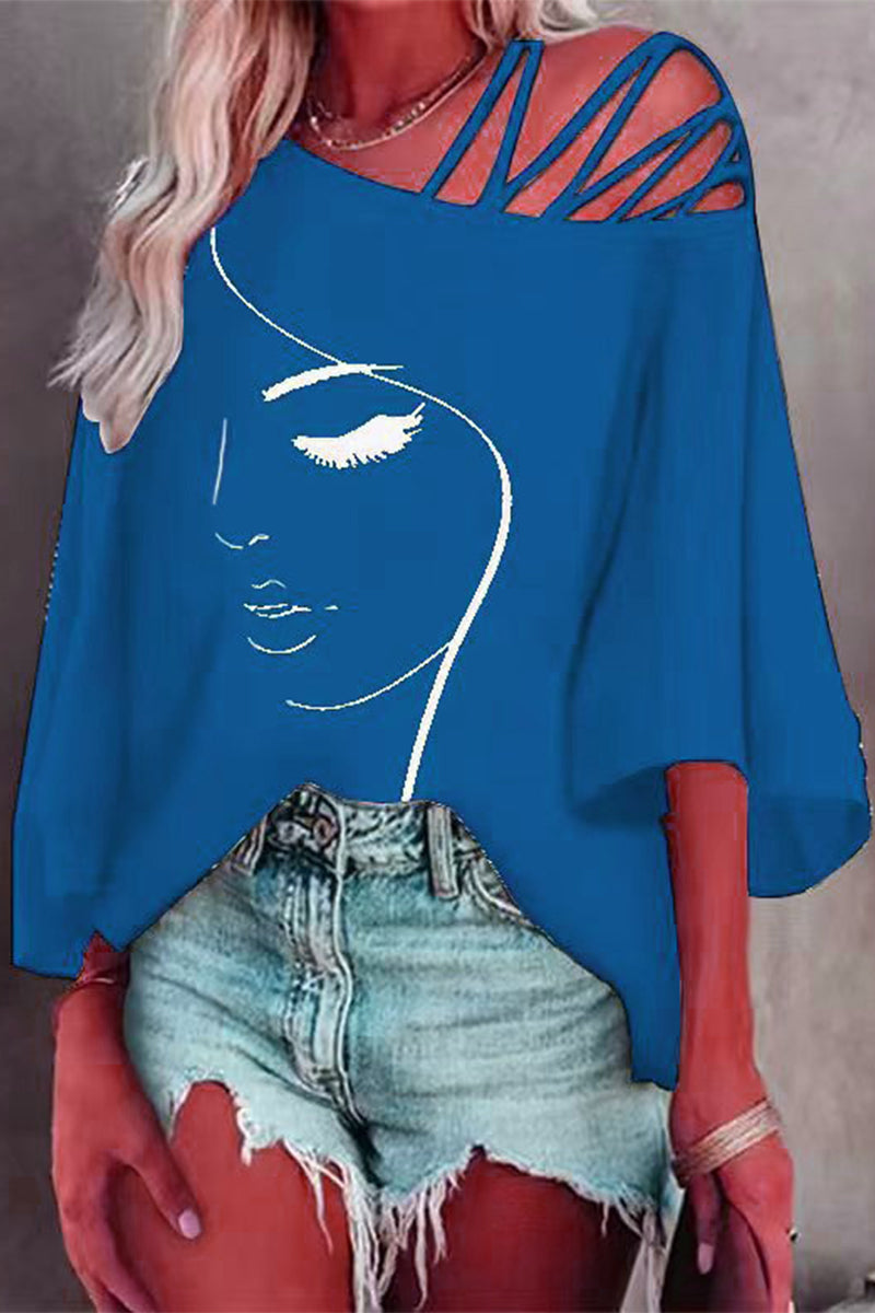 Damen Oversized T-Shirt Mit Print – Lässiges Top Mit Schrägem Ausschnitt
