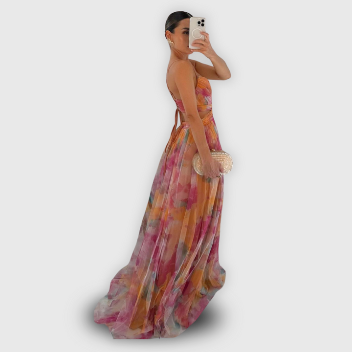 Damen Ärmelloses Blumen Chiffonkleid