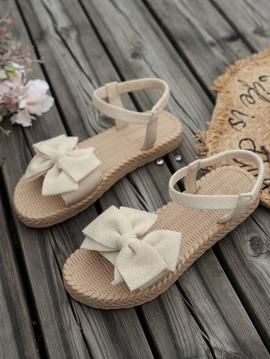 Damen Flache Sandalen Mit Blumen Schleife