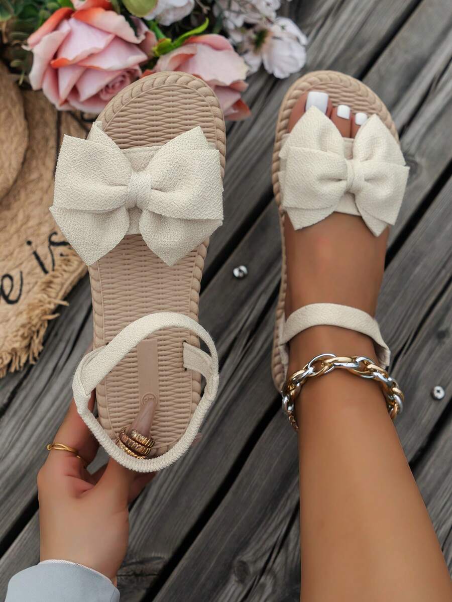 Damen Flache Sandalen Mit Blumen Schleife