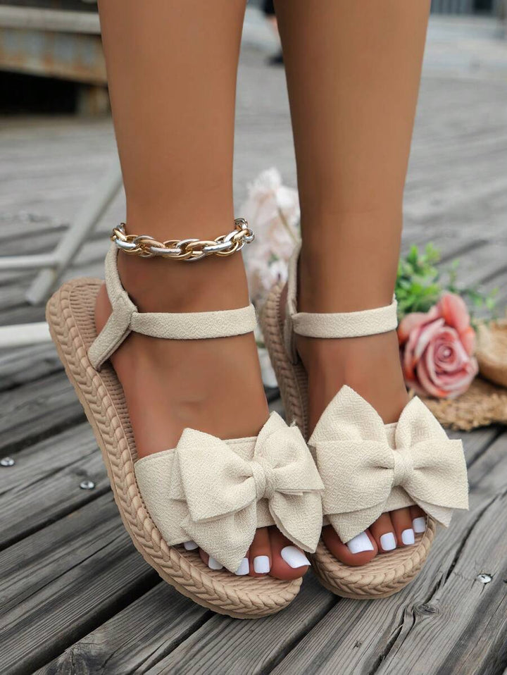 Damen Flache Sandalen Mit Blumen Schleife