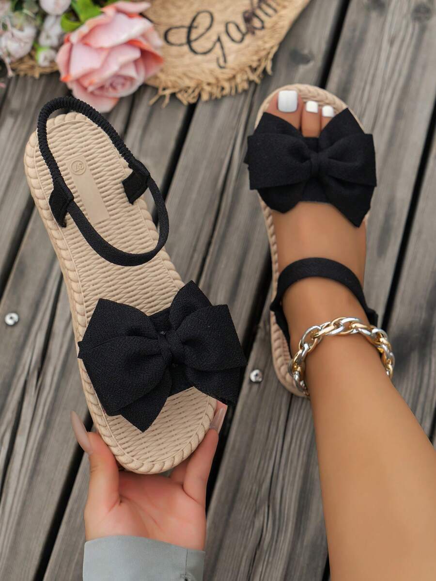 Damen Flache Sandalen Mit Blumen Schleife