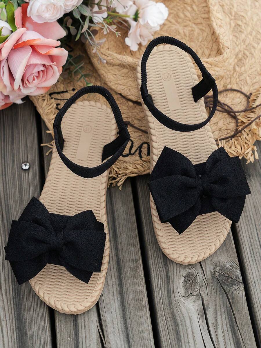 Damen Flache Sandalen Mit Blumen Schleife