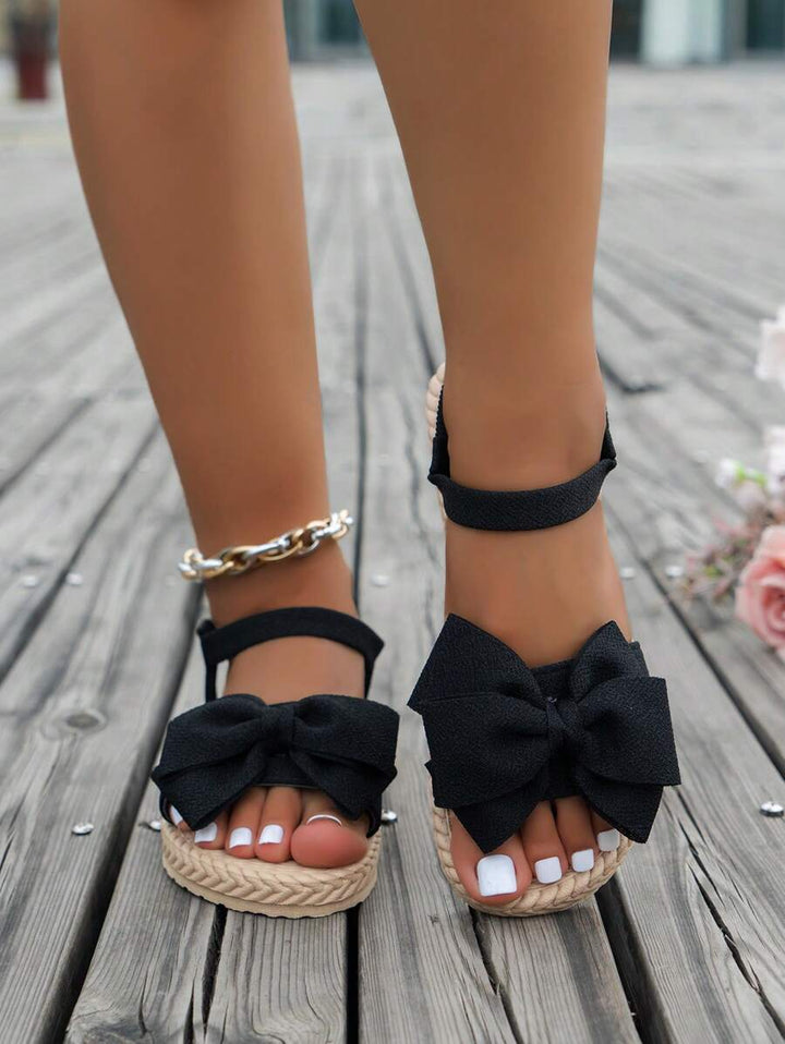 Damen Flache Sandalen Mit Blumen Schleife