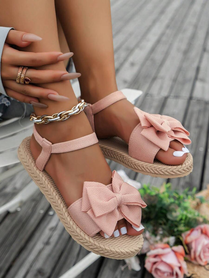 Damen Flache Sandalen Mit Blumen Schleife