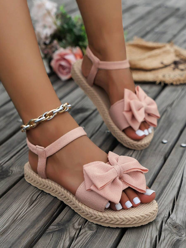 Damen Flache Sandalen Mit Blumen Schleife