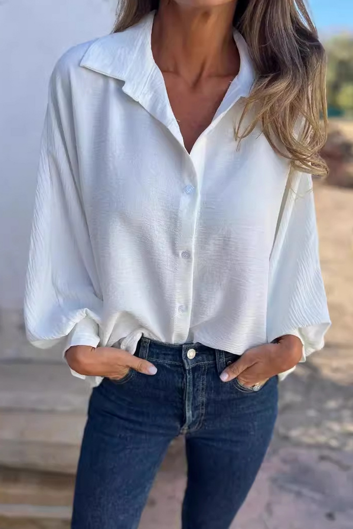 Damen Locker Geschnittene Bluse Mit Knöpfen – Puffärmel Hemdbluse