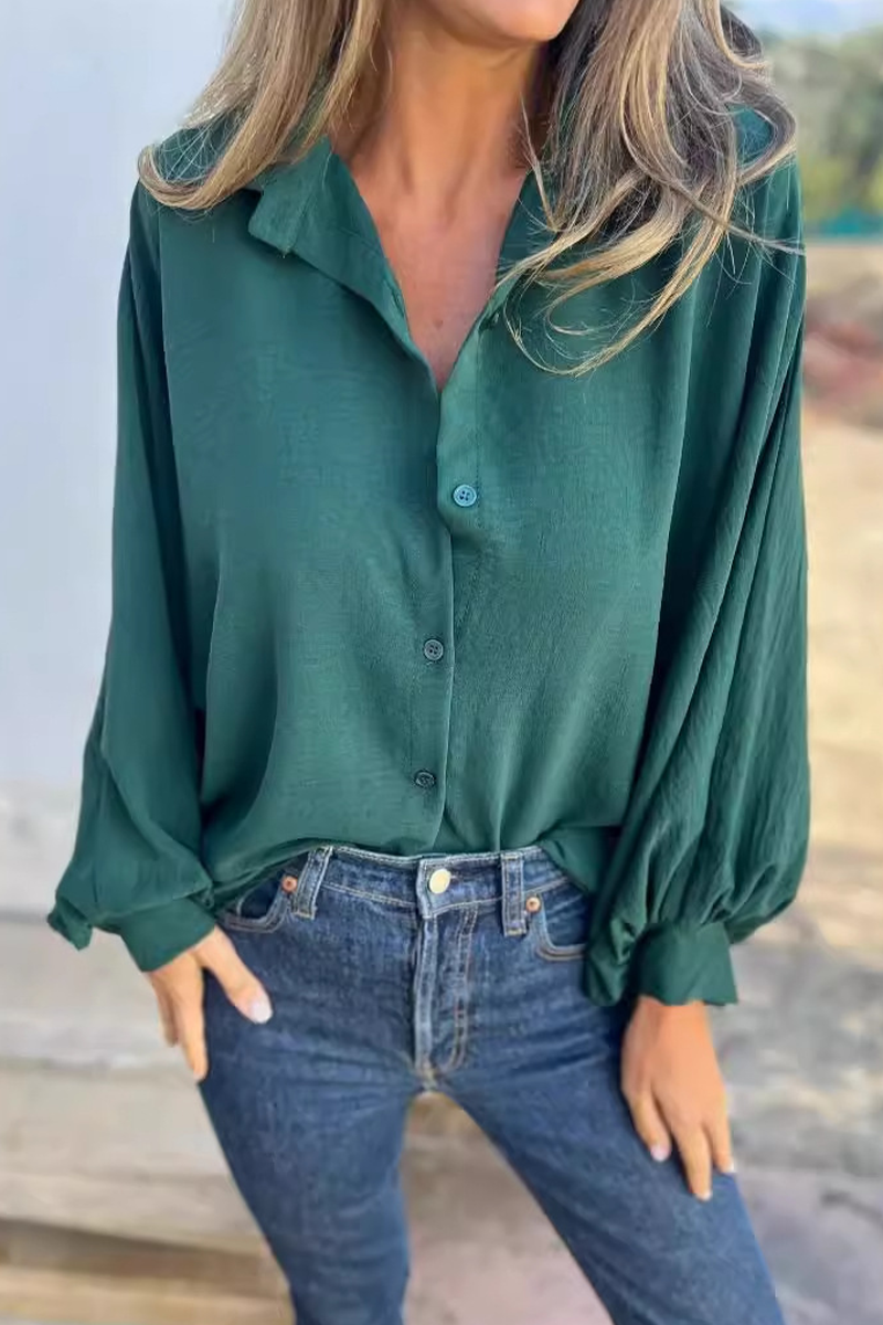 Damen Locker Geschnittene Bluse Mit Knöpfen – Puffärmel Hemdbluse