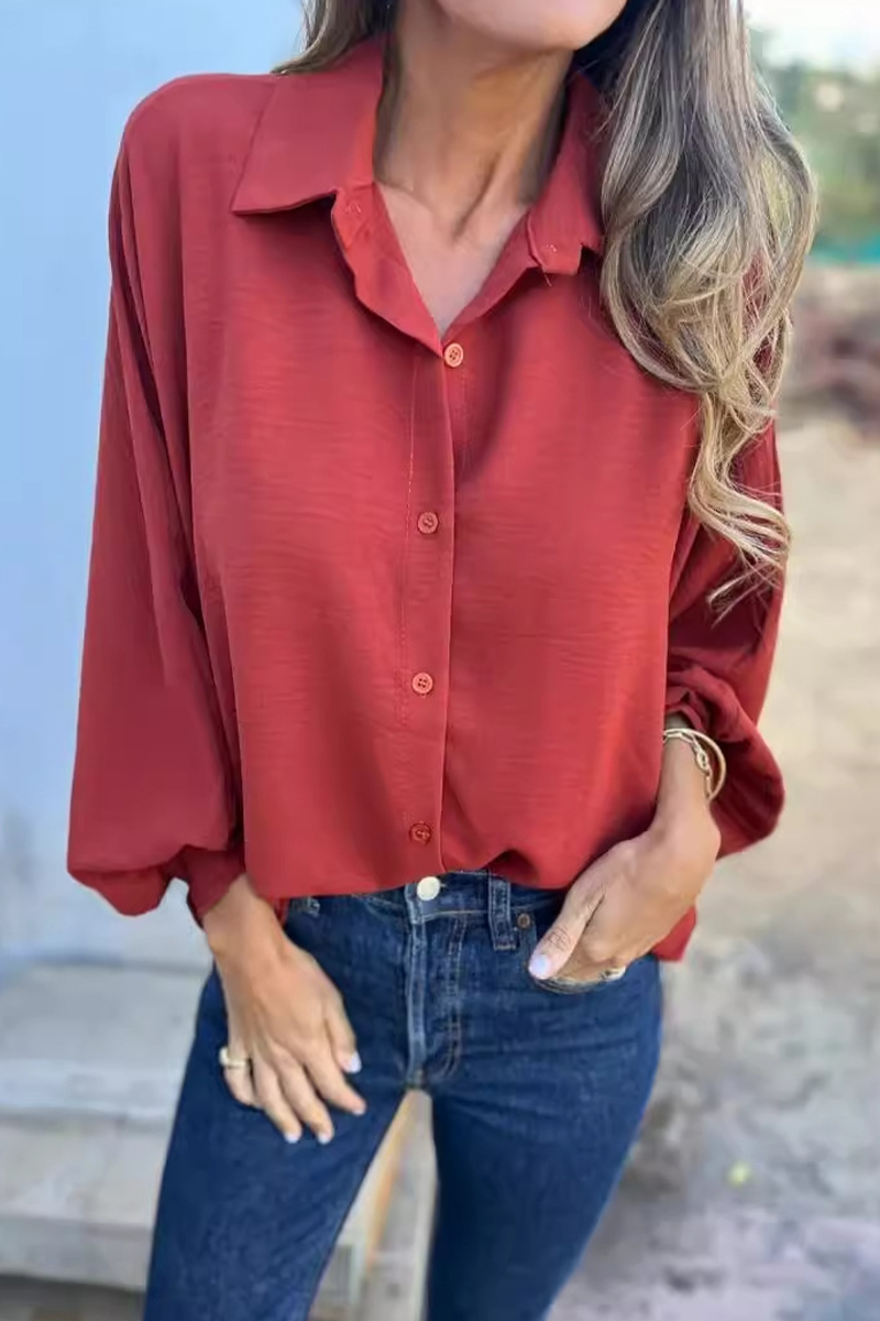 Damen Locker Geschnittene Bluse Mit Knöpfen – Puffärmel Hemdbluse