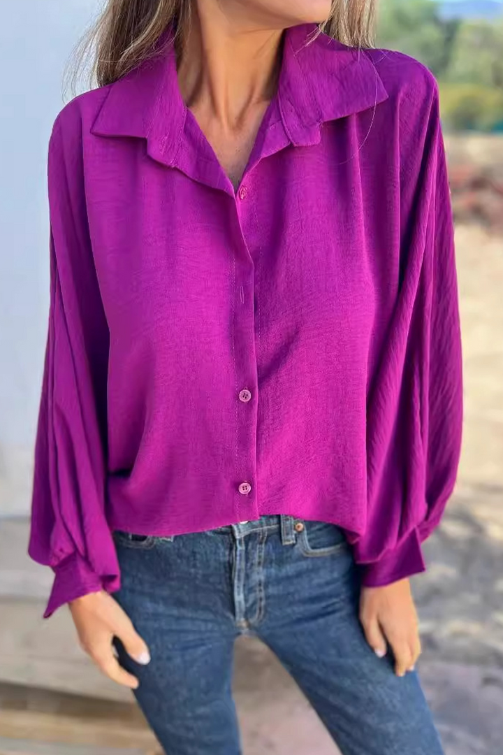 Damen Locker Geschnittene Bluse Mit Knöpfen – Puffärmel Hemdbluse