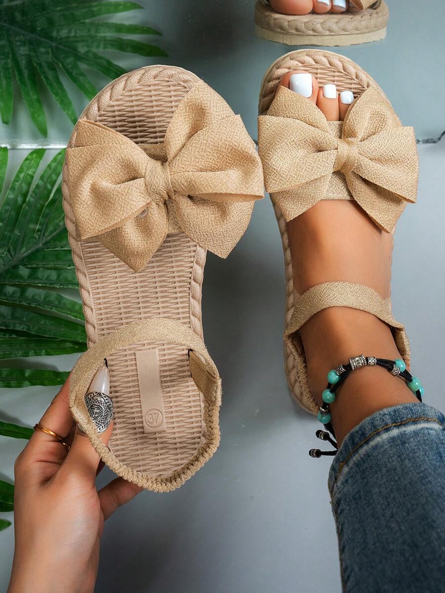 Damen Flache Sandalen Mit Blumen Schleife