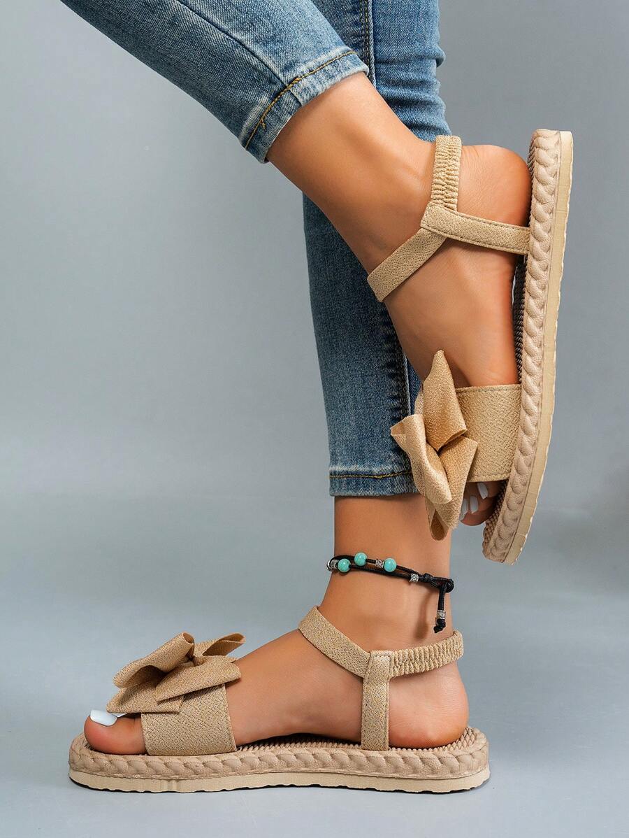 Damen Flache Sandalen Mit Blumen Schleife