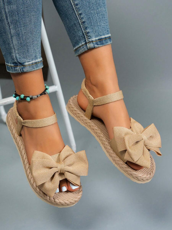 Damen Flache Sandalen Mit Blumen Schleife