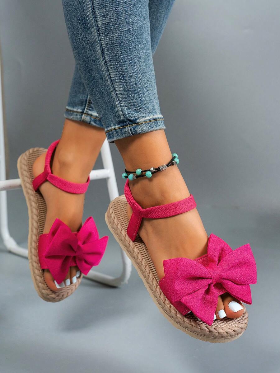 Damen Flache Sandalen Mit Blumen Schleife