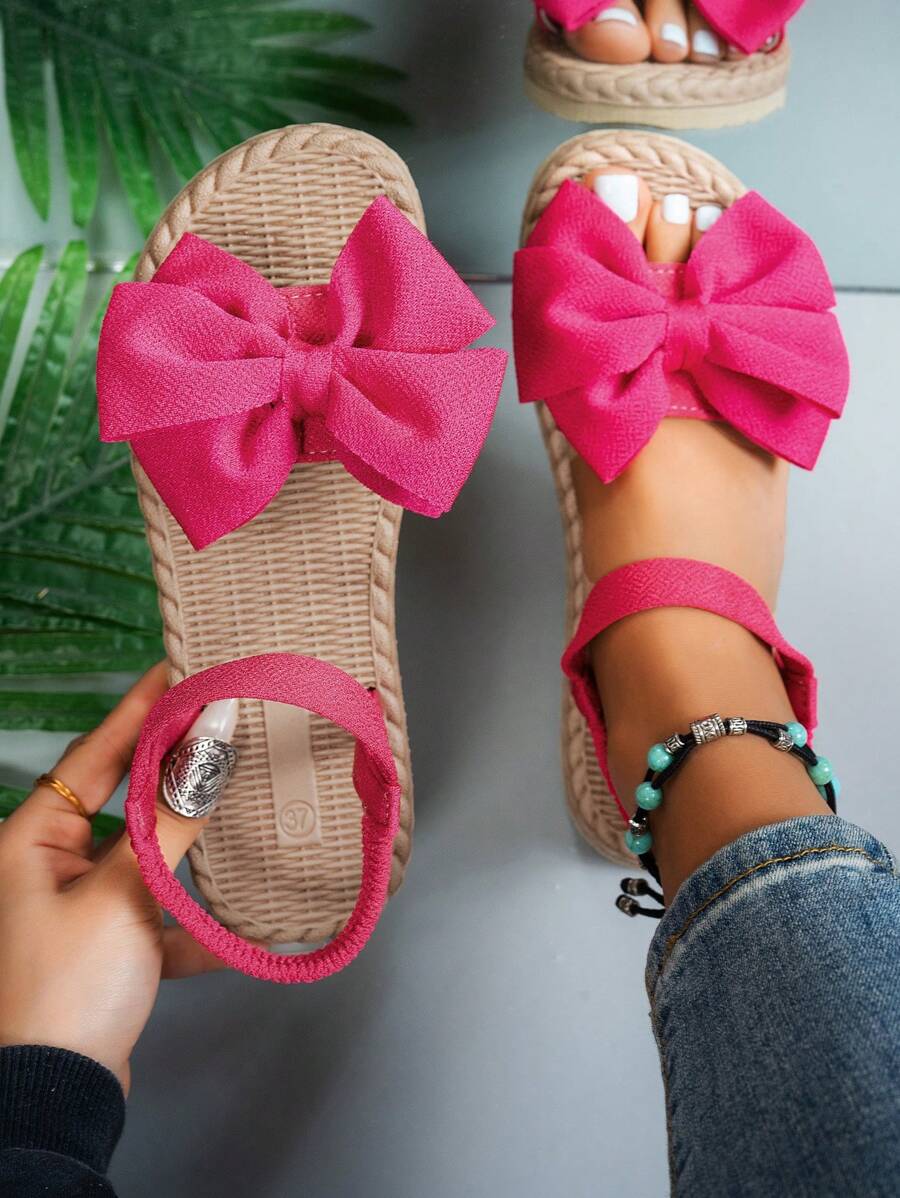 Damen Flache Sandalen Mit Blumen Schleife