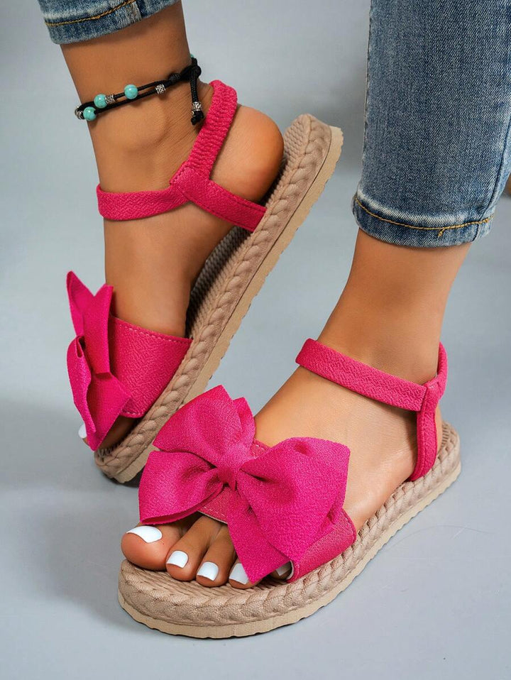 Damen Flache Sandalen Mit Blumen Schleife