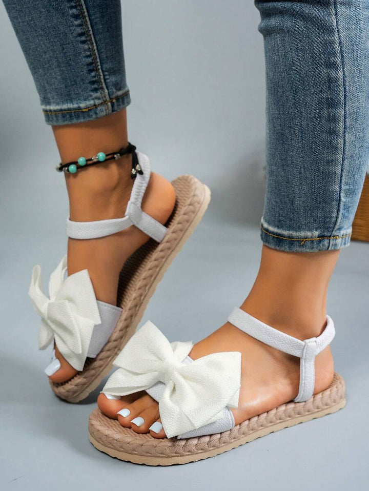 Damen Flache Sandalen Mit Blumen Schleife