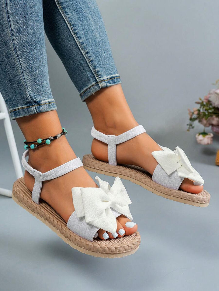 Damen Flache Sandalen Mit Blumen Schleife
