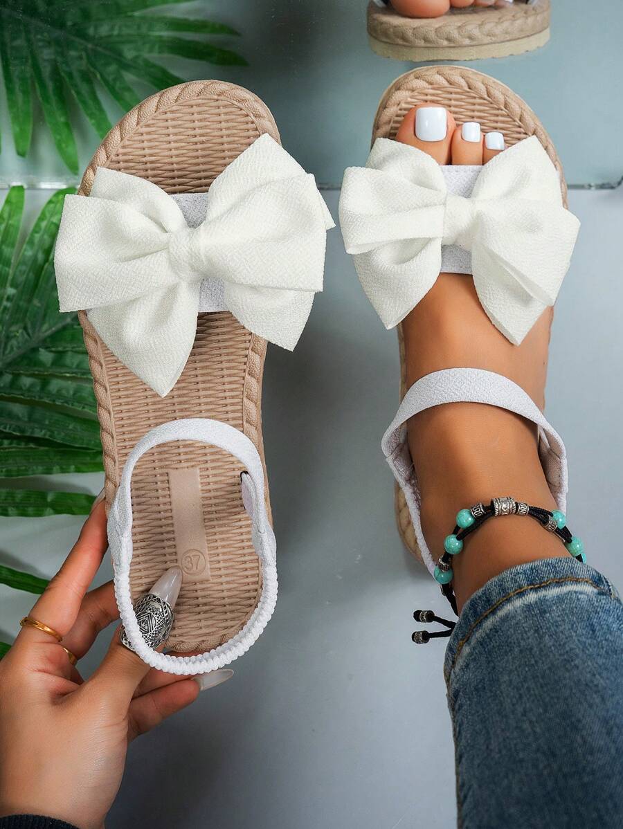 Damen Flache Sandalen Mit Blumen Schleife