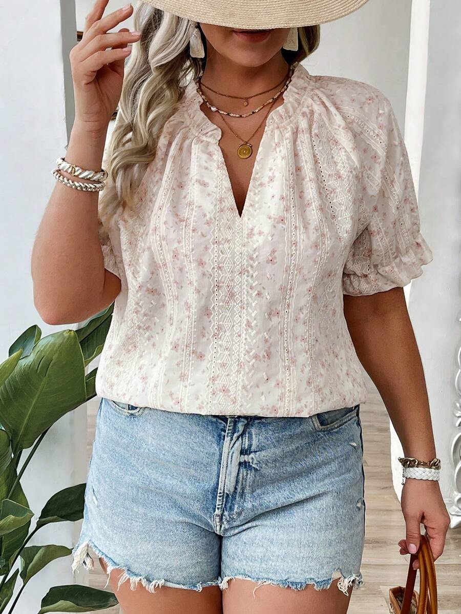 Damen Floral V-Ausschnitt Bluse