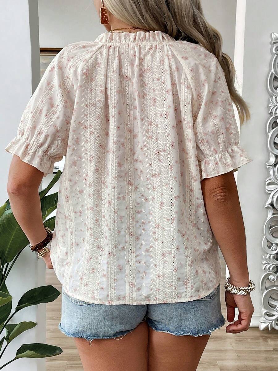 Damen Floral V-Ausschnitt Bluse