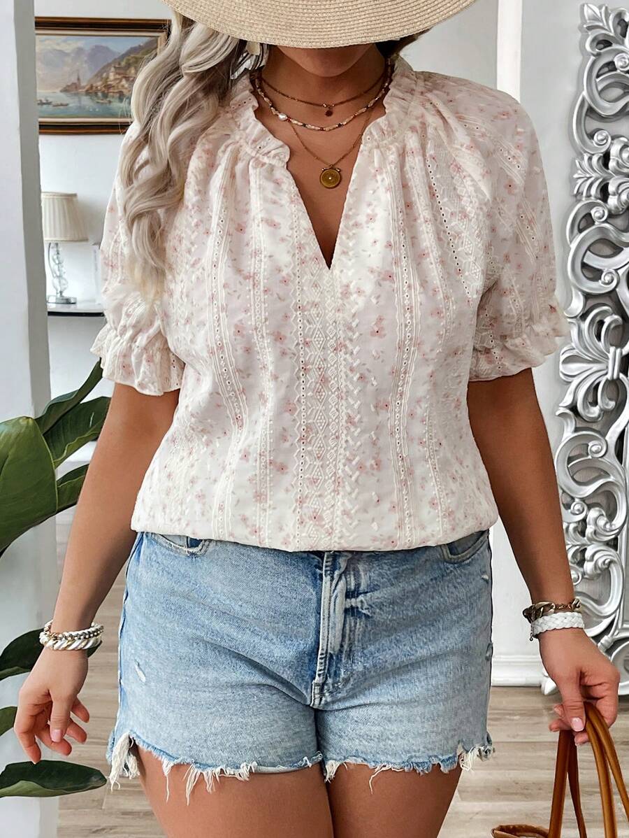 Damen Floral V-Ausschnitt Bluse