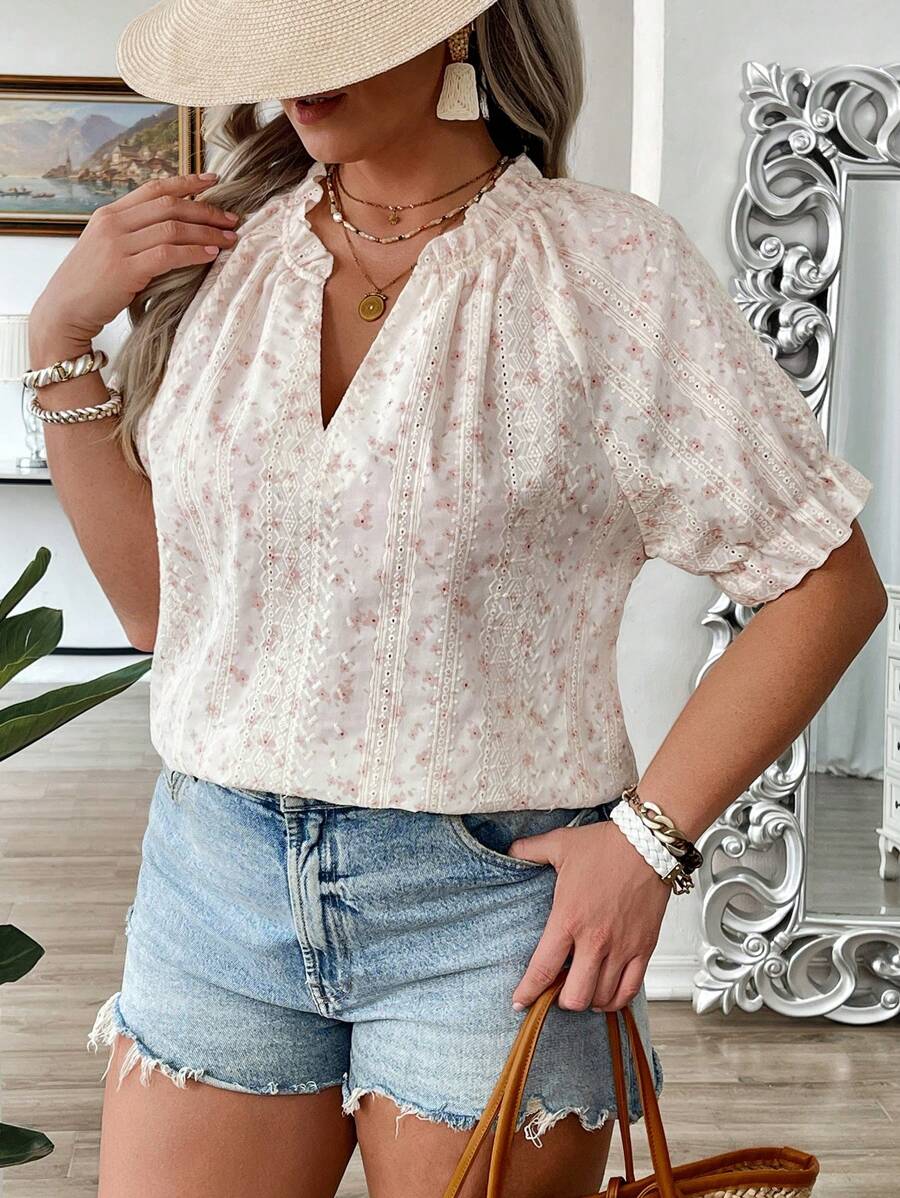 Damen Floral V-Ausschnitt Bluse