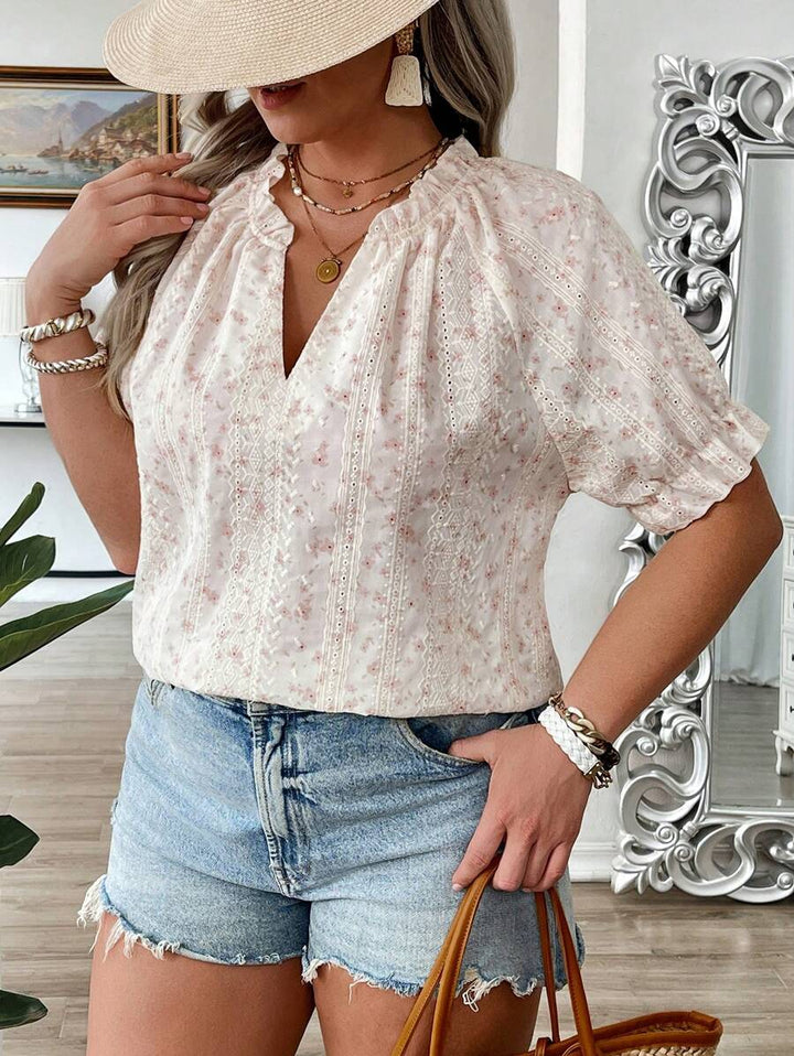 Damen Floral V-Ausschnitt Bluse