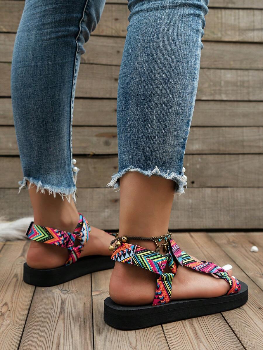 Damen Flache Sandalen Mit Verstellbaren Riemen
