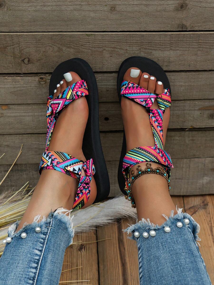 Damen Flache Sandalen Mit Verstellbaren Riemen