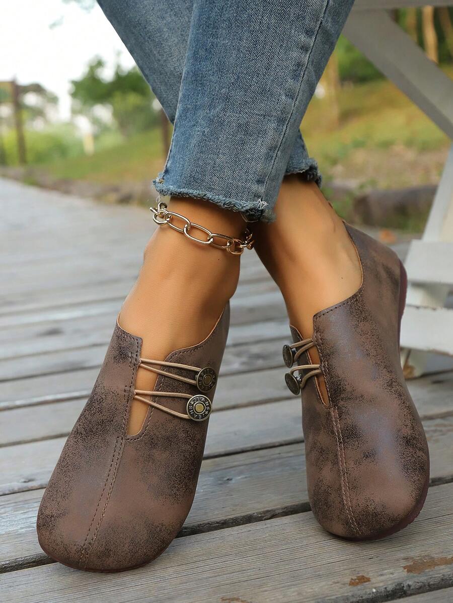 Damen Schwarze Kunstleder Flache Schuhe