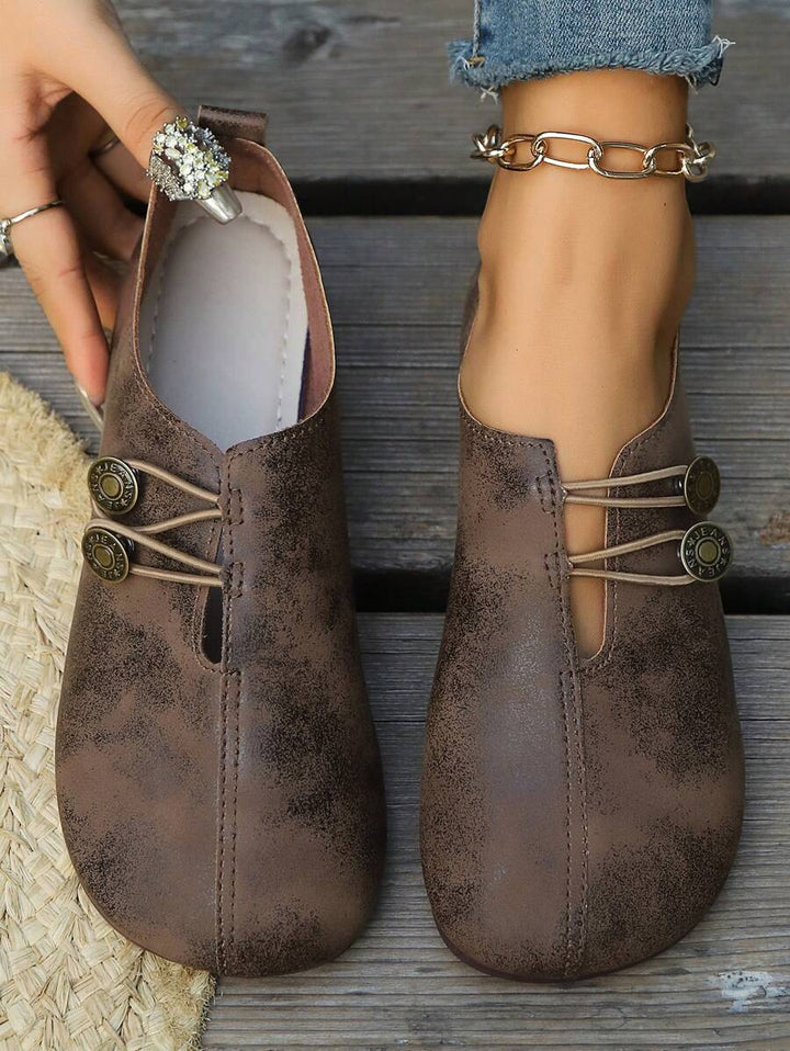 Damen Schwarze Kunstleder Flache Schuhe