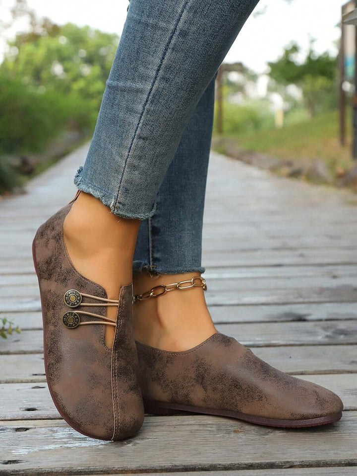 Damen Schwarze Kunstleder Flache Schuhe