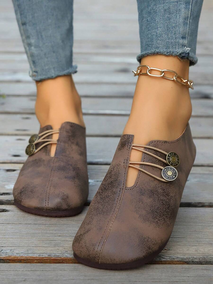 Damen Schwarze Kunstleder Flache Schuhe