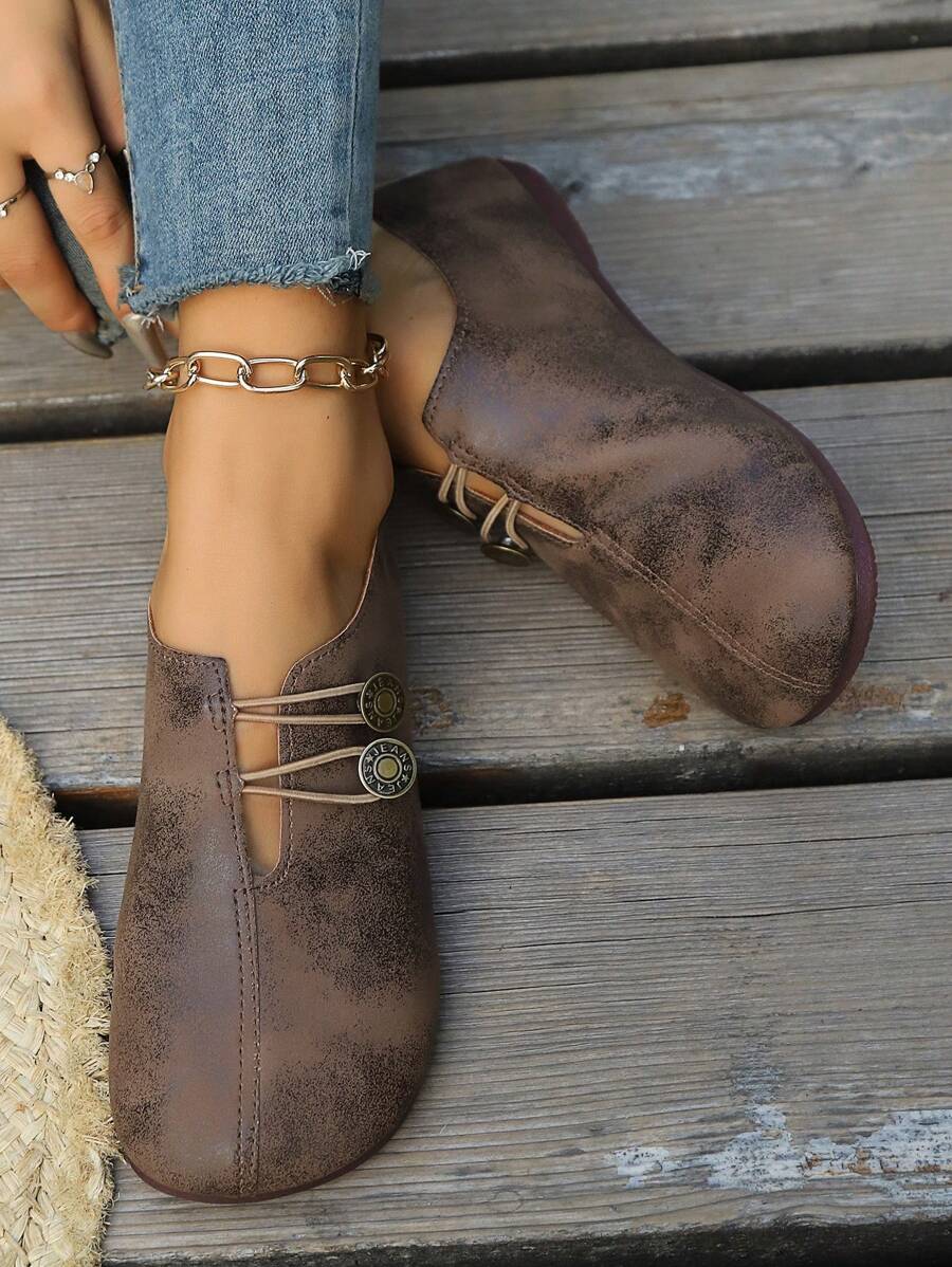 Damen Schwarze Kunstleder Flache Schuhe