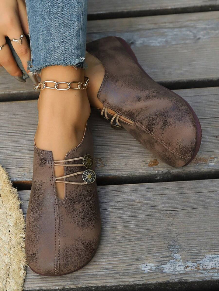 Damen Schwarze Kunstleder Flache Schuhe