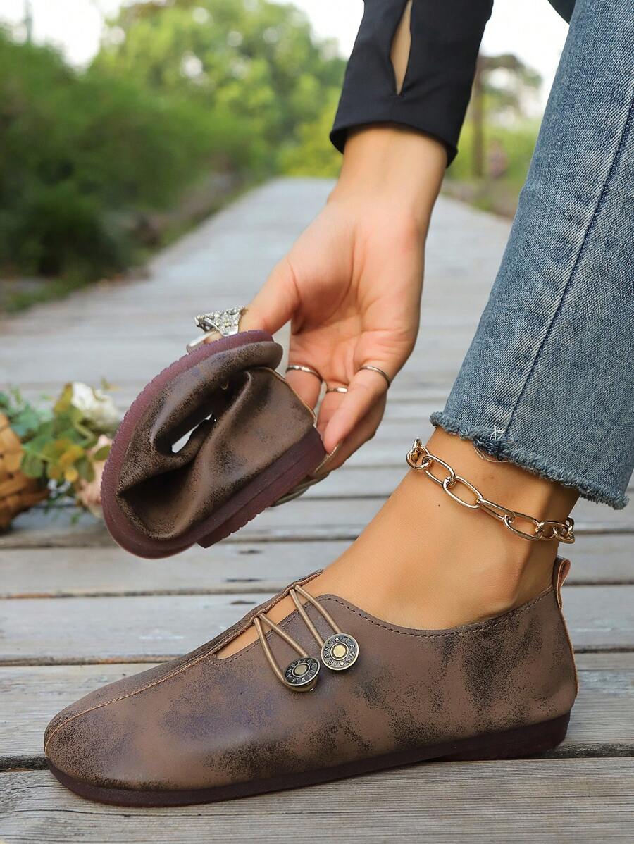 Damen Schwarze Kunstleder Flache Schuhe