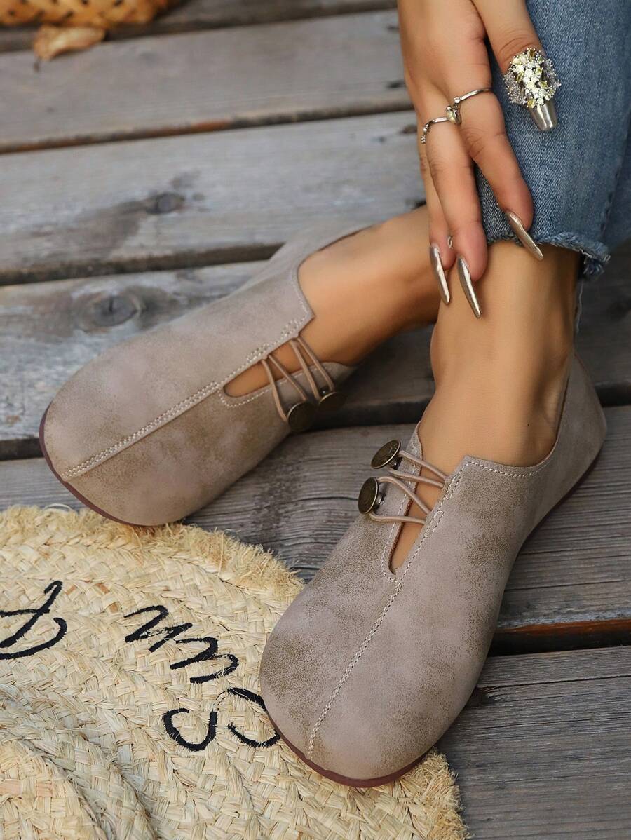 Damen Schwarze Kunstleder Flache Schuhe