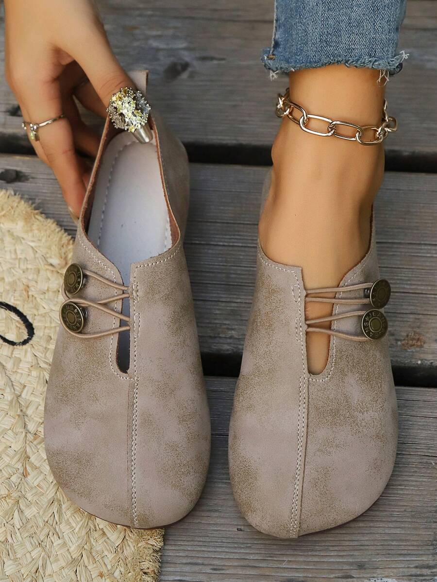 Damen Schwarze Kunstleder Flache Schuhe