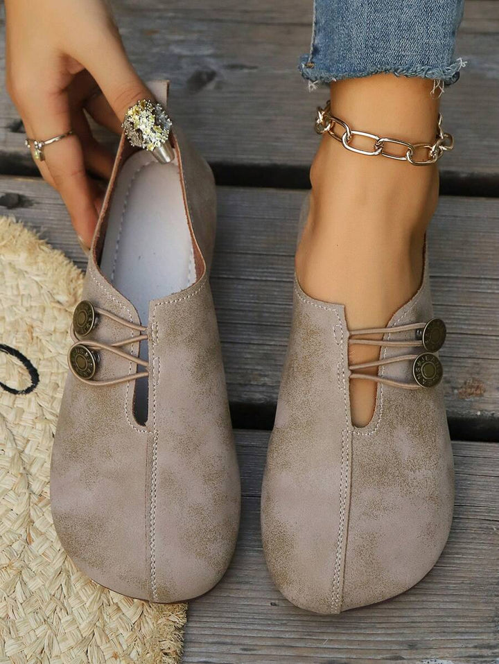 Damen Schwarze Kunstleder Flache Schuhe