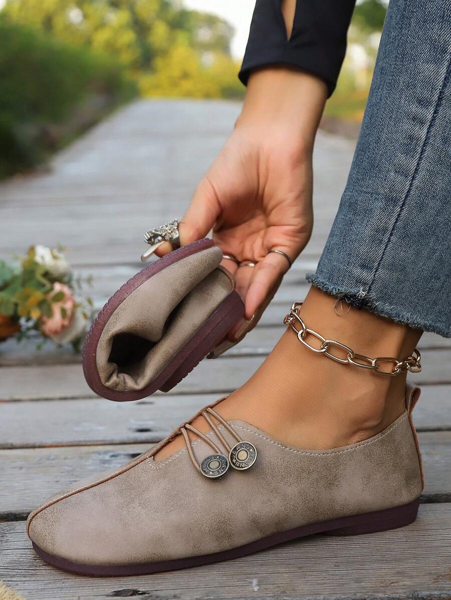 Damen Schwarze Kunstleder Flache Schuhe