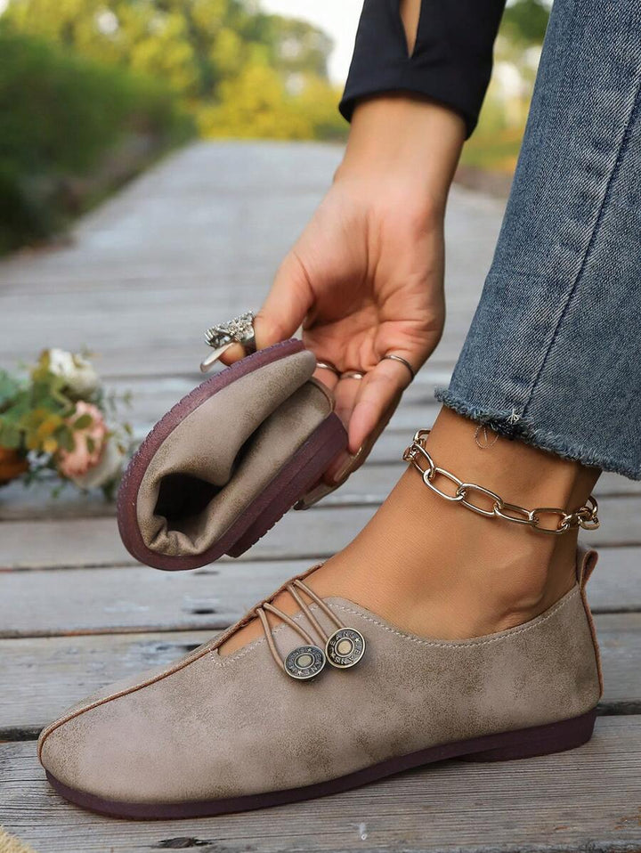 Damen Schwarze Kunstleder Flache Schuhe