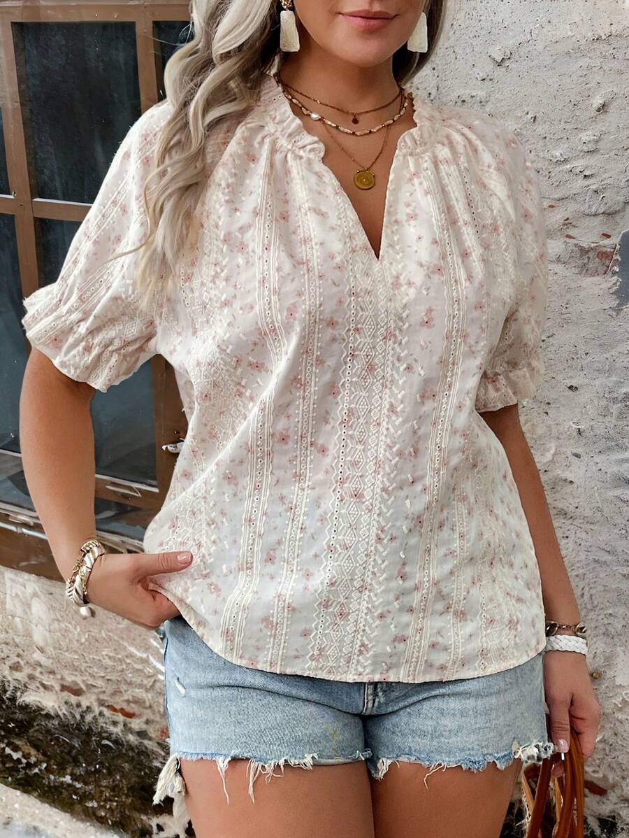 Damen Floral V-Ausschnitt Bluse