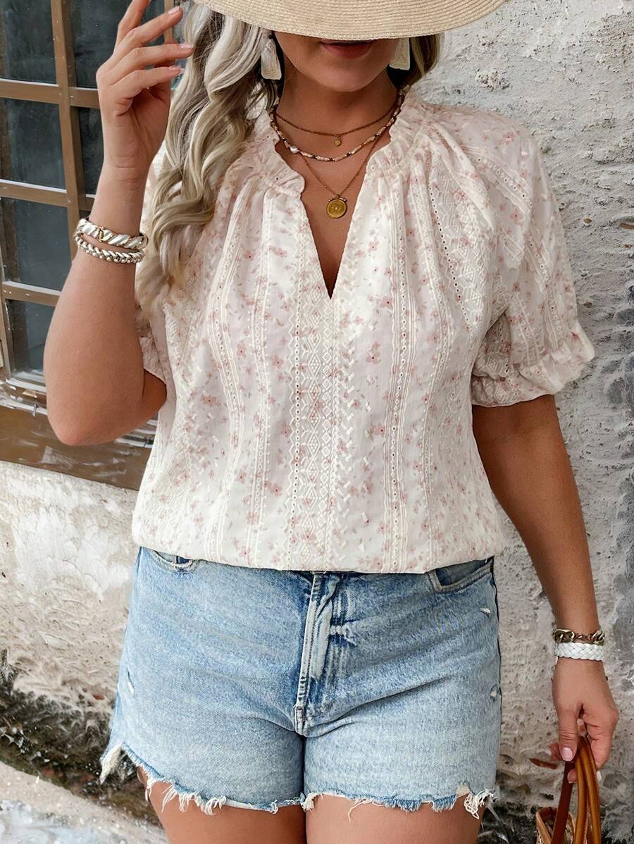 Damen Floral V-Ausschnitt Bluse