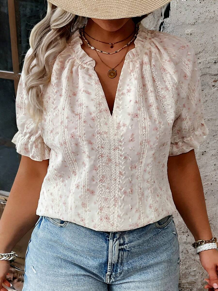 Damen Floral V-Ausschnitt Bluse