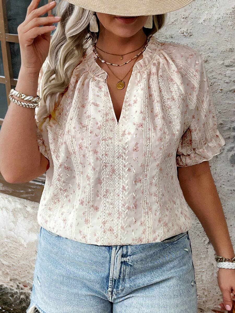 Damen Floral V-Ausschnitt Bluse